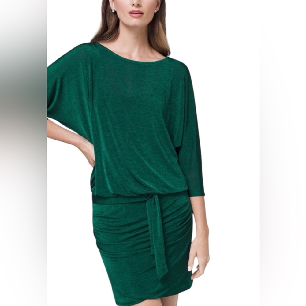 WHBM Green Draped Blouse Size M Dolman Sleeve Tie Waist